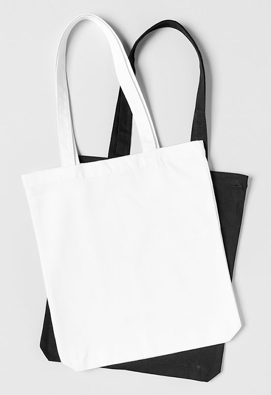 Textildruckbeispiel, weiße und schwarze, bedruckbare, Einkaufstasche